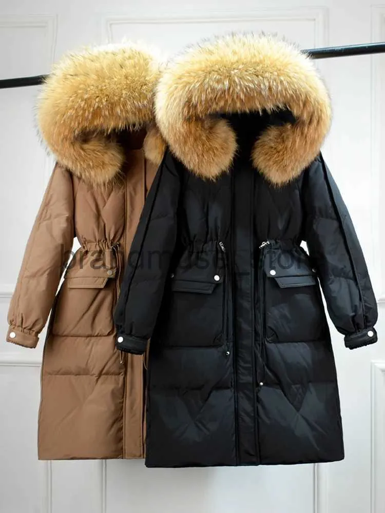 Kvinnor Down Parkas JanVeny Waterproof Winter Women's Long Puffer Jacket 2022 Big Real Raccoon päls huva DUCK Down Coat Female Feather Parkas J231226