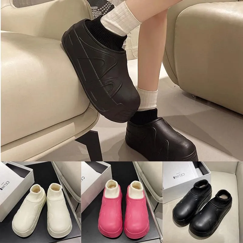 Slippers Women Waterproof Rain Boots Winter Warm Plush Lining Ankle Snow Cotton Shoes House Slipper Platform Chunky Booties