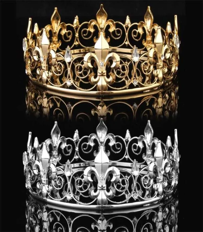 إكسسوارات حفلة ذهبية كاملة الذهب الملك Men039S Crown Round Imperial Tiara 21110915050251213390