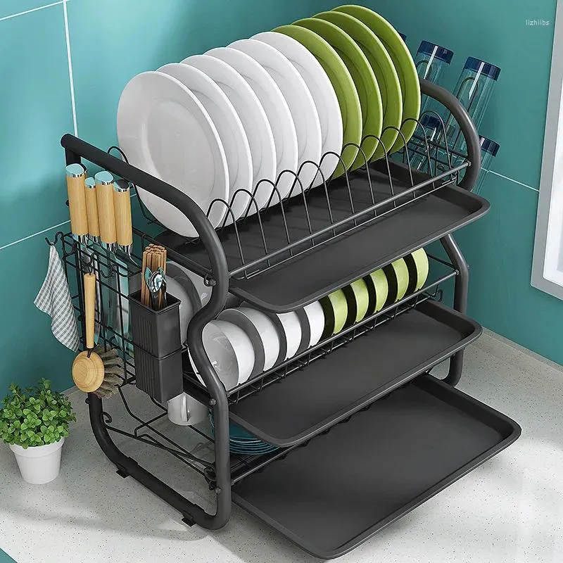 Kitchen Storage Drainer Cutlery Dish Plates Plate Holder And Tier Drying Rack 3 Mug Cup With