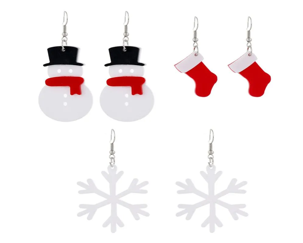 New style lovely Christmas jewelry geometric Snowflake Snowman Stocking Dangle earrings with women039s acrylic fashion accessor3405536