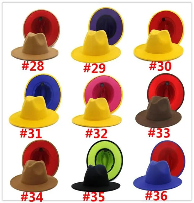 Panama Cap Jazz Formal Hat Lady Felt Fedora Hats fashion Patchwork wide Brim caps Unisex Trilby Chapeau for Men Women Red Black 201418383