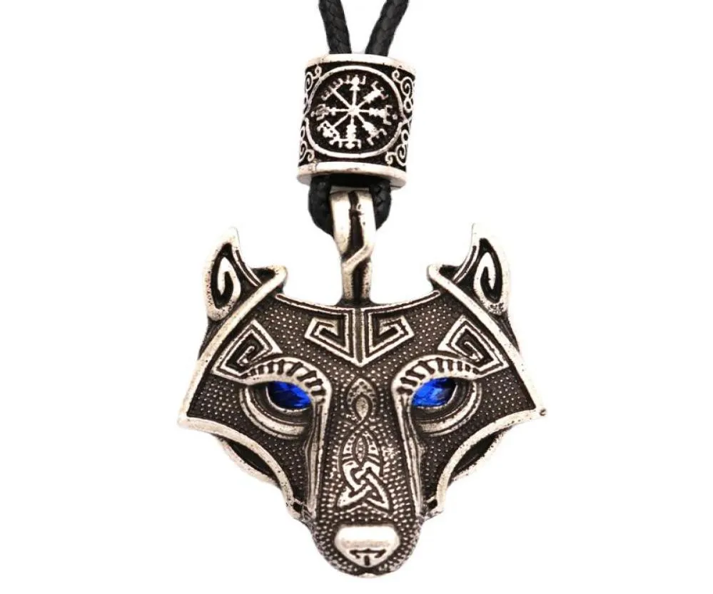 Hänge halsband blå kristallögon varg amulet talisman smycken viking halsband vintage mens smycken dropship leverantörsspendant4066596