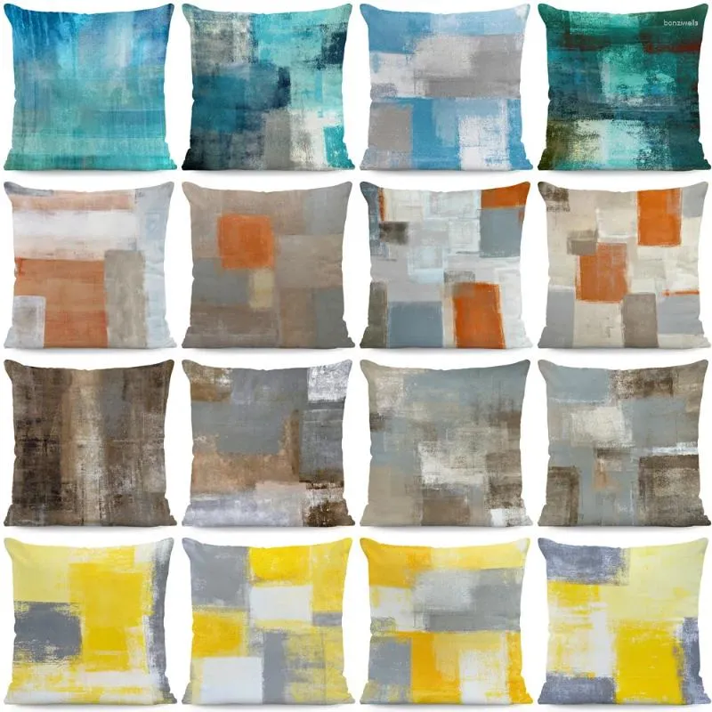 Pillow Blue-gray-yellow Abstract Art Cover Gallery Modern Decorative Thickened Flannel Sofa 45x45cm