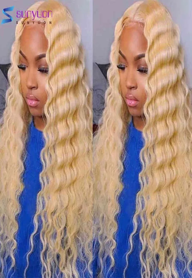 Honey Blonde Wave 613 HD Transparent frontal Deep Curly Wet and Wavy 13x4 Spets Front Human Hair Wigs1562469