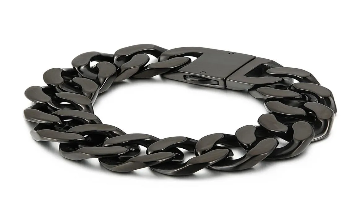 Edelstahl-Armbandschmuck, schwarz, großes kubanisches Curb-Link-Chian-Armband, modisch, trendig, 20 mm, 866 Zoll, 146 g Gewicht, europäisch und A1839262