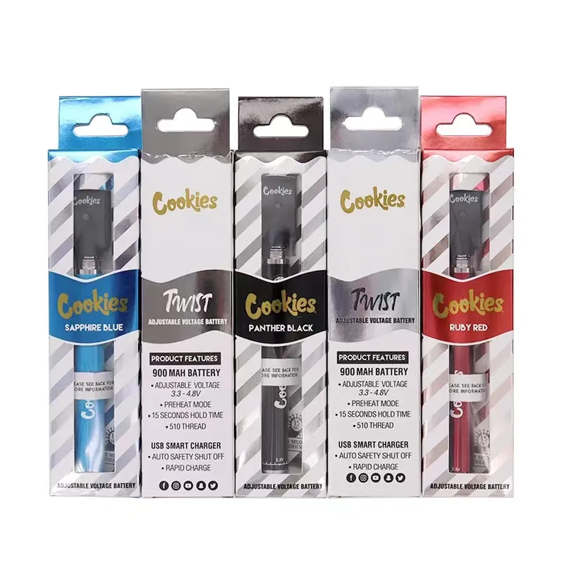 Cookies puro cobalto vape caneta bateria 13600 3.3V-4.8V tensão variável inferior 900mah Carregador USB pré-aquecimento 510 bateria de cigarros rosqueados