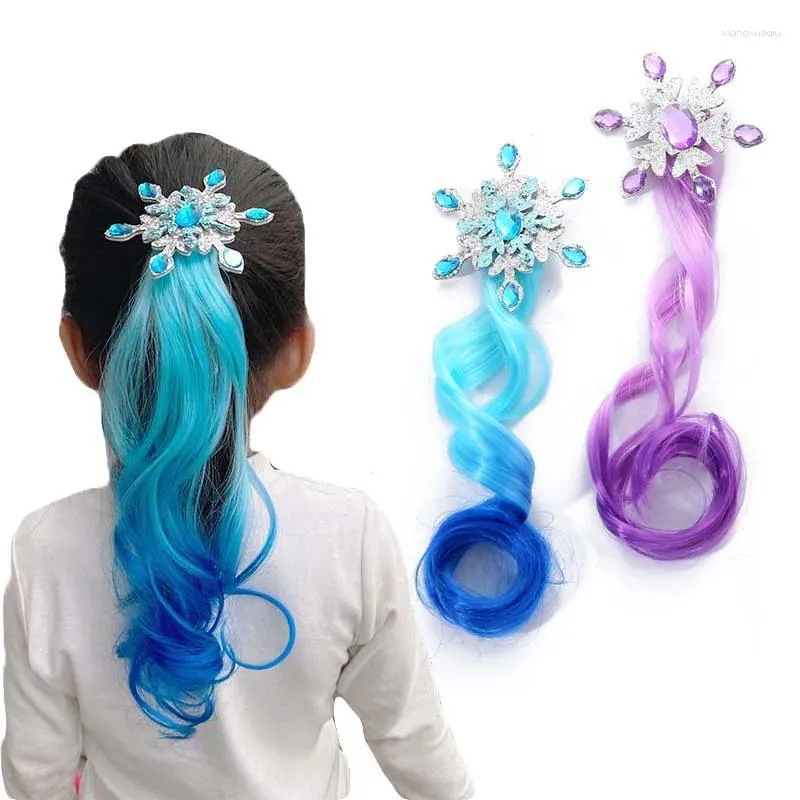 Haarschmuck für Kinder, farbiger Perückenclip, Eis- und Schneeprinzessin, Farbverlauf, lange, lockige, geflochtene Kopfbedeckung für Mädchen
