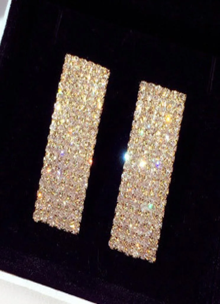 Super glinsterende nieuwe trendy mode luxe designer volledige diamanten strass geometrie vierkante oorbellen voor vrouw meisjes goud sil1727327