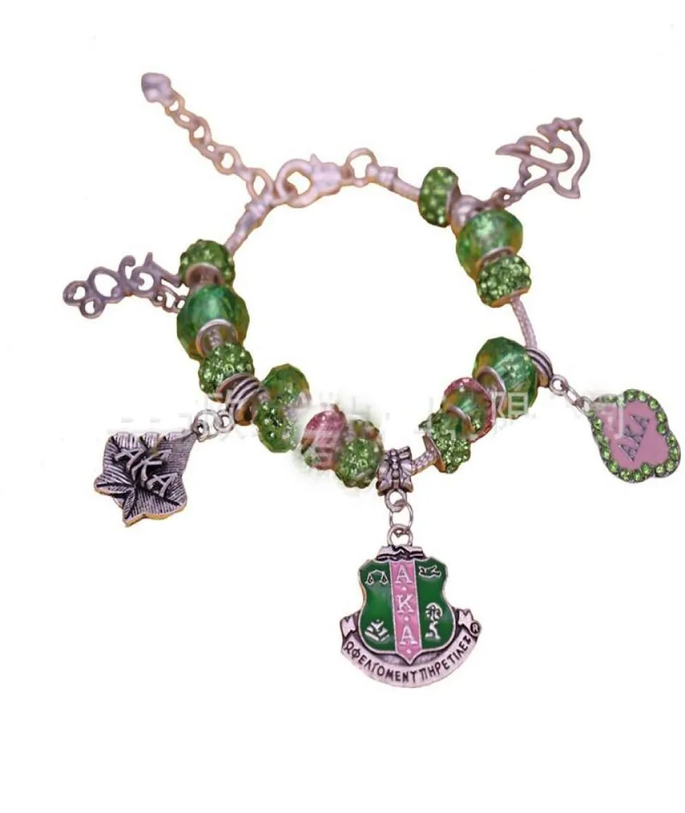 Alias ​​pärlstav sorority charm armband rosa och gröna glaspärlor armband gåva till soror kvinnor aka spira wrap smycken k22998746