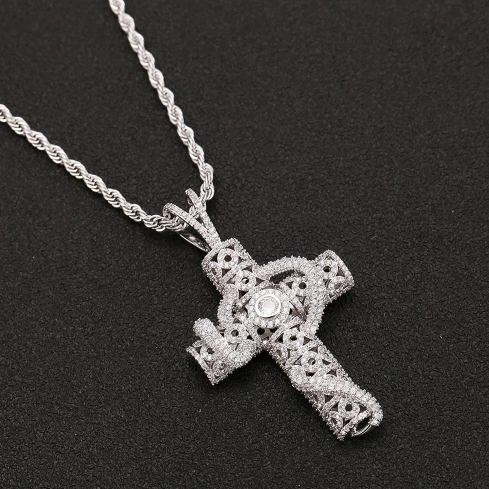 Pendentif croix serpent Animal glacé pour hommes, chaîne de Tennis de 4mm, collier en or argent scintillant, zircone cubique, bijoux Hip hop Rock 3442