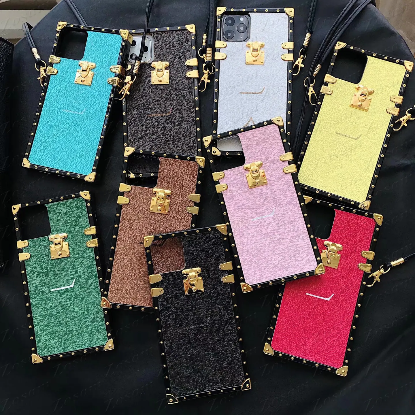 Letter Floral Print Designer Mobile Phone Cases For IPhone 13 13pro 12 12pro 11 Pro Max X Xs Xsmax Xr 8 7 6 6s Plus Leather Square TPU Back Case Cover with Strap