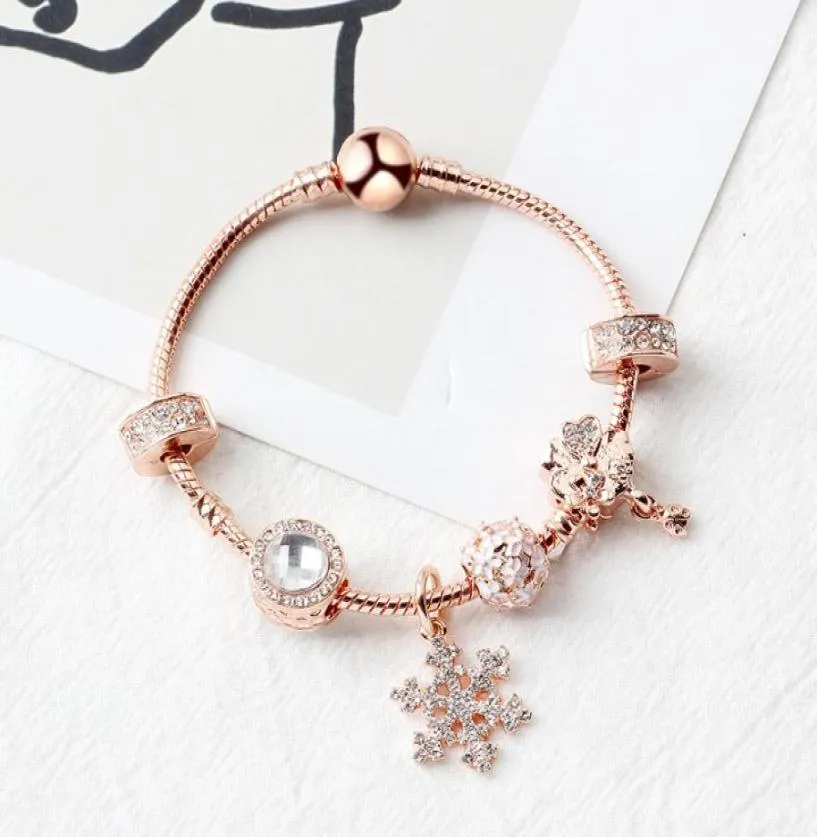 Strands Rose Gold Snowflake Wiselant Ciąg Uziększość uroków Bransoletka DIY Personal Girl3459040