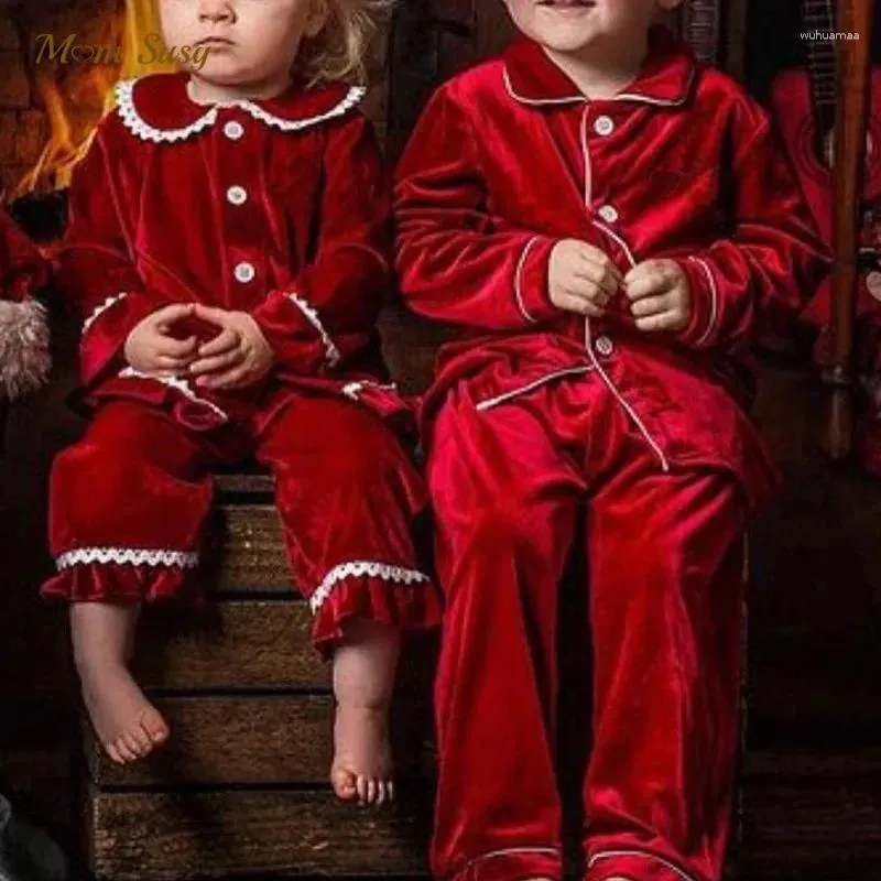 Kläder sätter baby flicka pojke sammet pyjamas kläder set skjorta byxa 2 st vår höst barn sömnkläder klänning hem kostym jul 0-12y