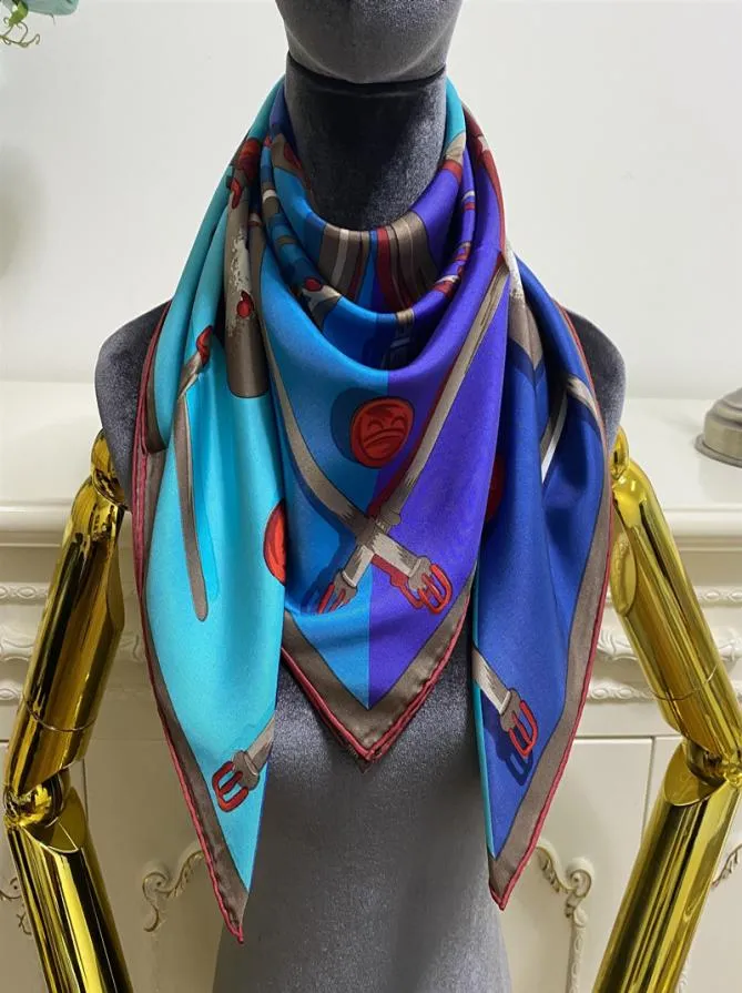 Women039s square scarf scarves good quality 100 twill silk material blue thin and soft pint pattern size 90cm 90cm4799996