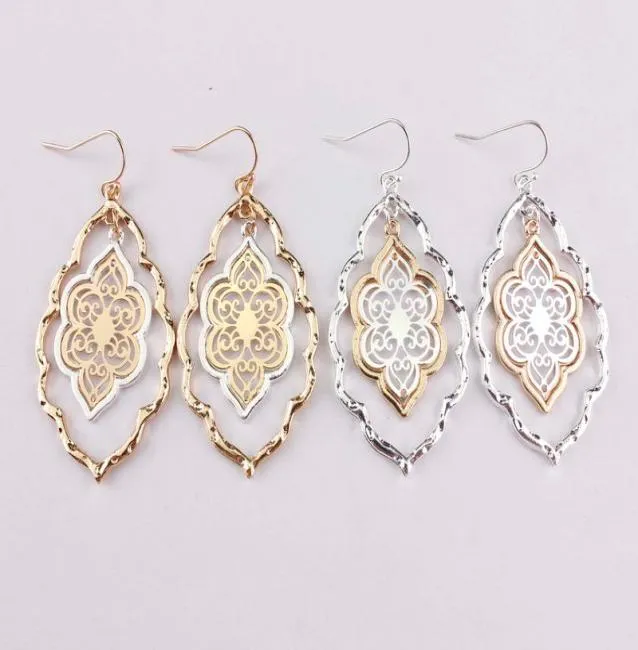 Trendy Cut Out Morocco Dangle Chandelier Filigree Two Tone Frame Statement Drop Earrings for Women Earrings1496664