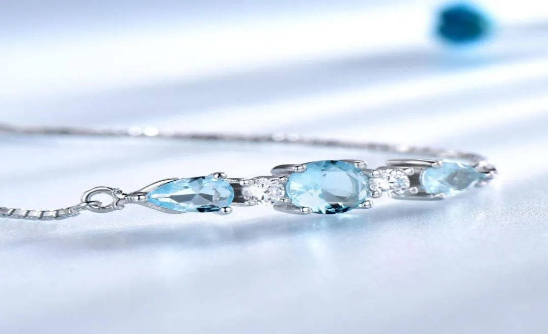 UMCHO Solid 925 Sterling Silver Bracelets Bangles For Women Natural Sky Blue Topaz Adjustable Tennis Bracelet Fine Jewelry 201201405355