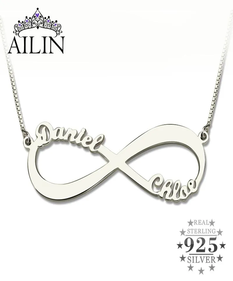 Ailin Colar de infinito personalizado com dois nomes Colar de prata com nome do infinito O amor não tem fim joias de amor Presente de Natal J6896975