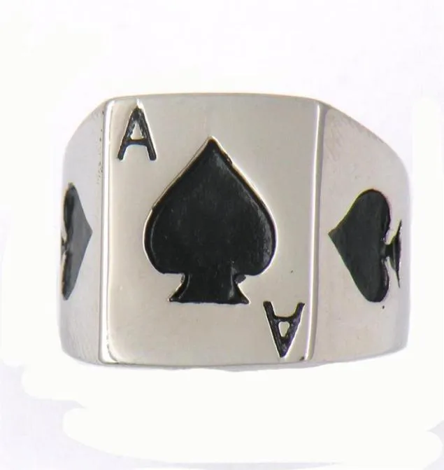 Fanssteel rostfritt stål vintage mens eller wemens smycken skylt klassisk poker spade en lycklig ring 13W77254L3002477