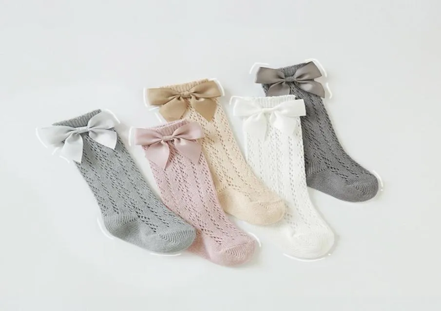 Bow Mesh Knee High Sock Baby Dziewczyny Toddlers Hiszpański styl Sock Dzieci 05 lat oddychania 20220226 Q24339646