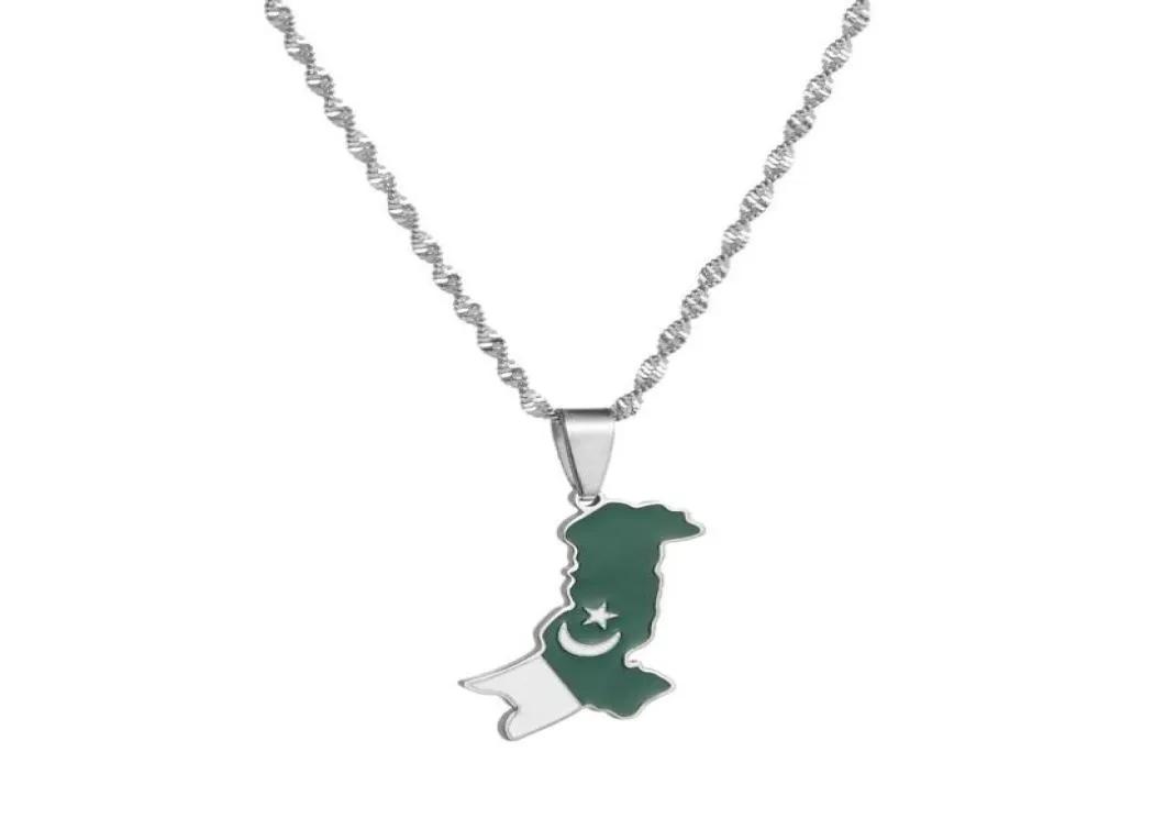 Kedjor Silverpläterade Country Pakistan Maps Flagghängen Halsband för kvinnor Män Guldfärgflickor Juveler6825983