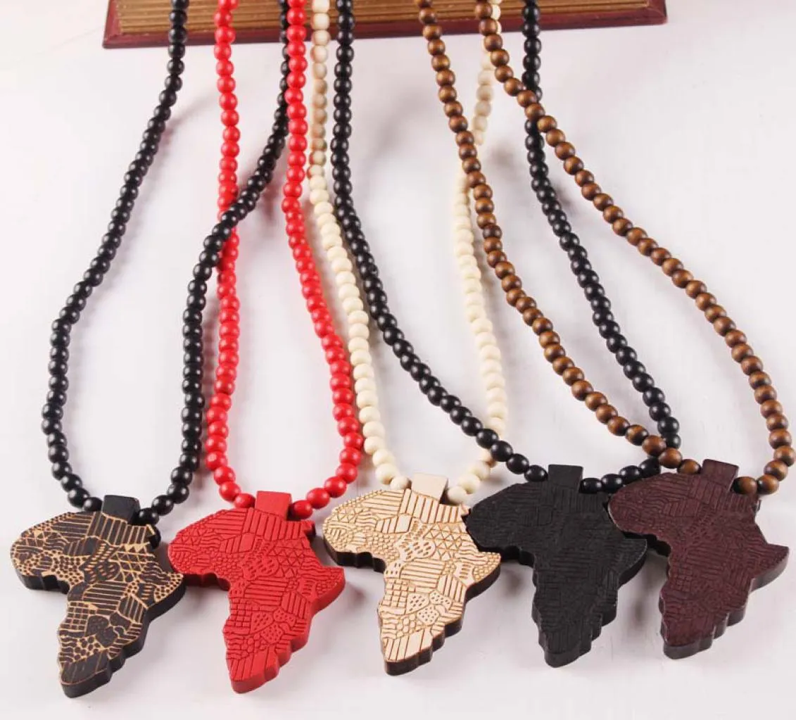 Ensemble et détail 2017 nouveau pendentif carte de l'afrique bon bois Hip Hop collier de mode en bois 6936954