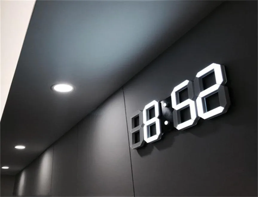 Orologio da parete a LED 3D Design moderno Orologio da tavolo digitale Allarme Luce notturna Saat reloj de pared Orologio per la decorazione della casa Soggiorno Y204559222