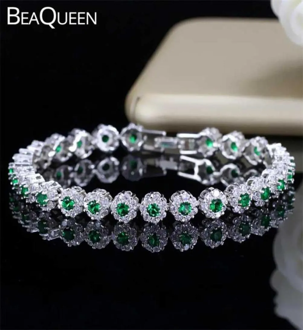 Beaqueen Trendy Green and White Jirconia Stone Setting Ladies Tennis Bracelets Silver 925 Jewelry for Women B100 220119388917050186