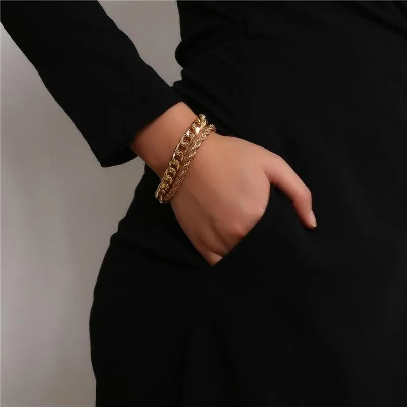 Charme Pulseiras Jeae Corrente de Cor de Ouro para Mulheres Cuban Link Chunky Pulseira 2021 Moda Jóias271R