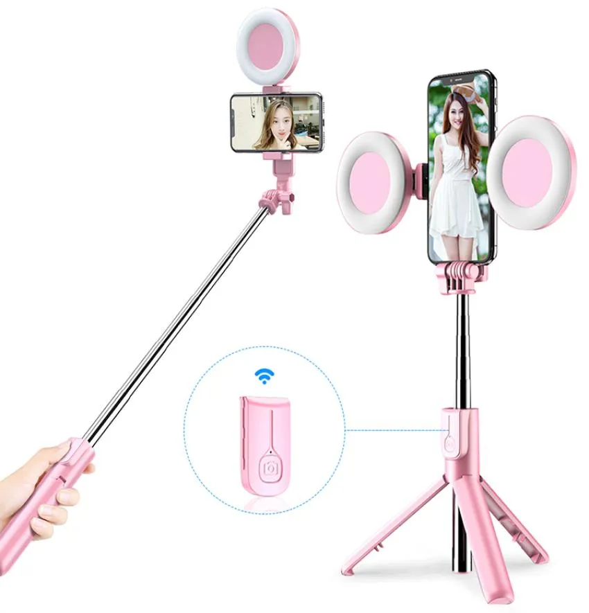 Bezprzewodowe selfie Bluetooth Stick z pierścieniem LED Light Składany statyw monopod dla iPhone'a Xiaomi Huawei Samsung Android Live Tripod3715446