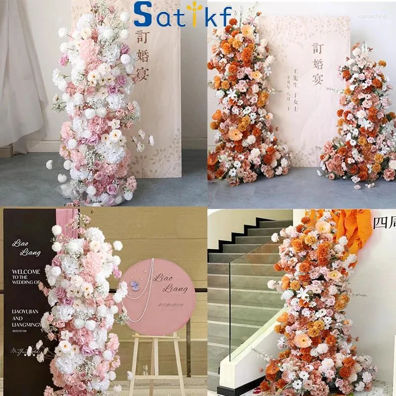 Flores decorativas Rosa Artificial Hortensia Flor Arco Decoración Colgar Flor Fila Boda Telón de fondo Pared 5D Arreglo floral Fiesta Ventana