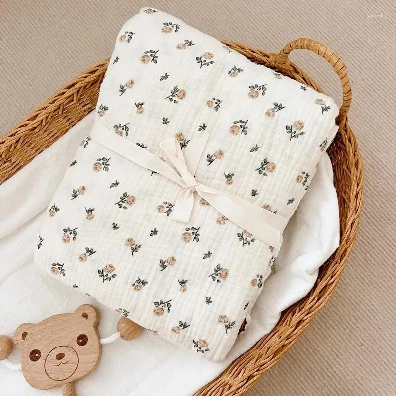 Blankets Born Summer Blanket Cover Rose Floral Print Cotton Gauze Muslin For Girls Infant Sleeping Korean Baby Bedding