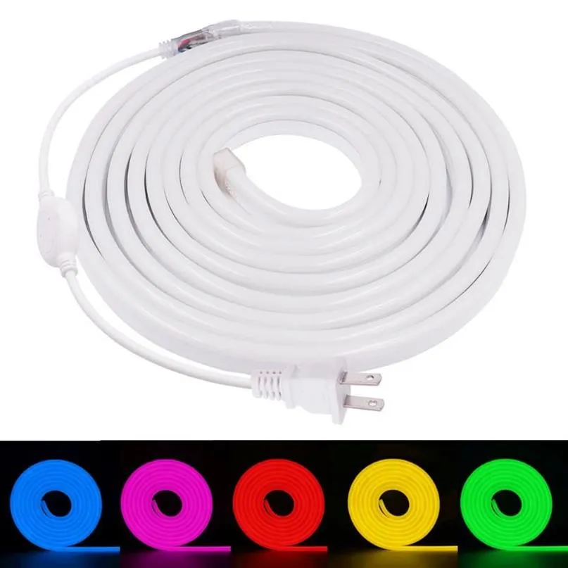 Neon LED -strip ljus 220v 110v 120LED M 2835 Neon Sign Lamp White Pink Red Waterproof Flex Rope Lights With Us EU UK Power Plug273G