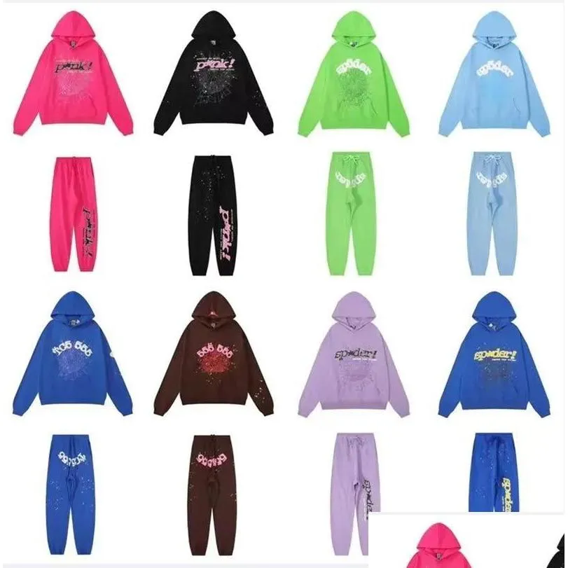 Survêtements pour hommes Spider Sweat à capuche Designer Survêtement Sp5Der Mens Young Thug 555555 Hommes Femmes Sweatshirts Mousse Imprimer Web Plover Drop Deli Dhzyc