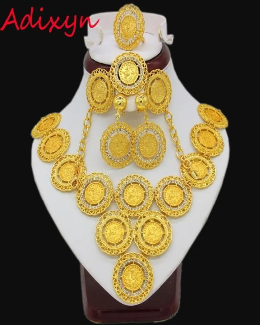 Adixyn – collier de pièces de monnaie de dinde, boucles d'oreilles, bague, bracelet, ensembles de bijoux pour femmes, pièces de couleur or, cadeaux de mariage de mariée arabe et africaine 220745835227355