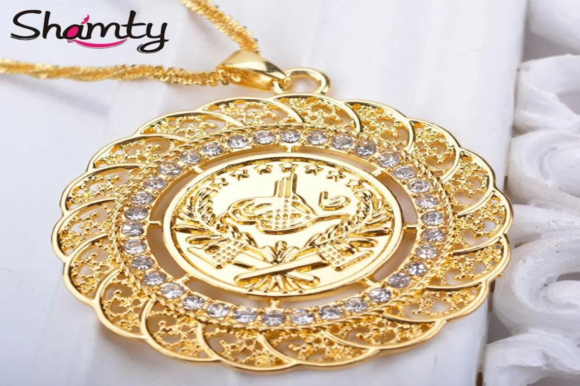 Shamty Pendant Necklace Arab Coin For Women Pure Gold Color Turkey Coin Jewelry Whole Small Chain Turk Coins Hypoallergenic1727261