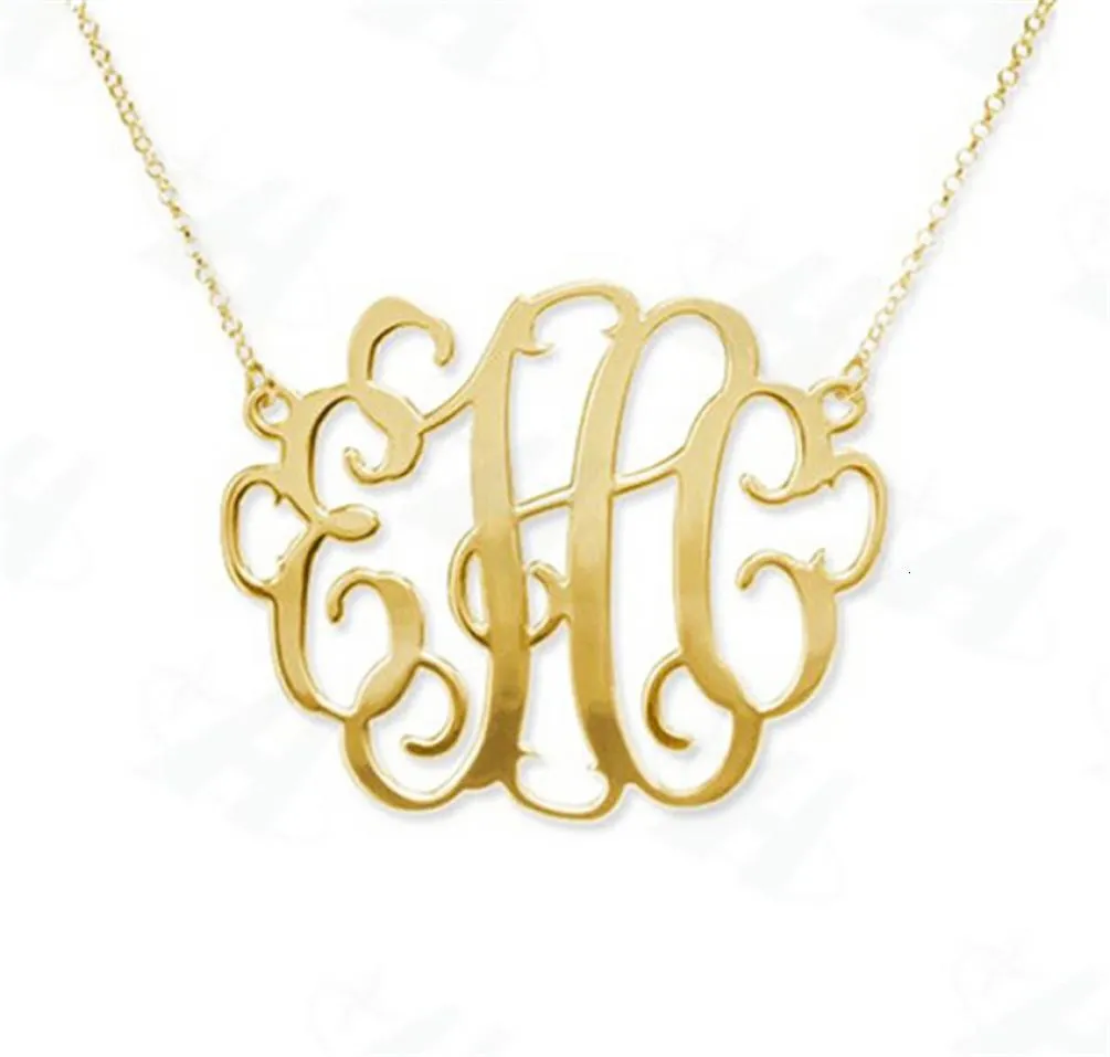 Custom Monogram Necklace Fashion Bold Statement Initial Letter Pendant Necklace GoldColor Necklace for WomenColares Femininos V2810080