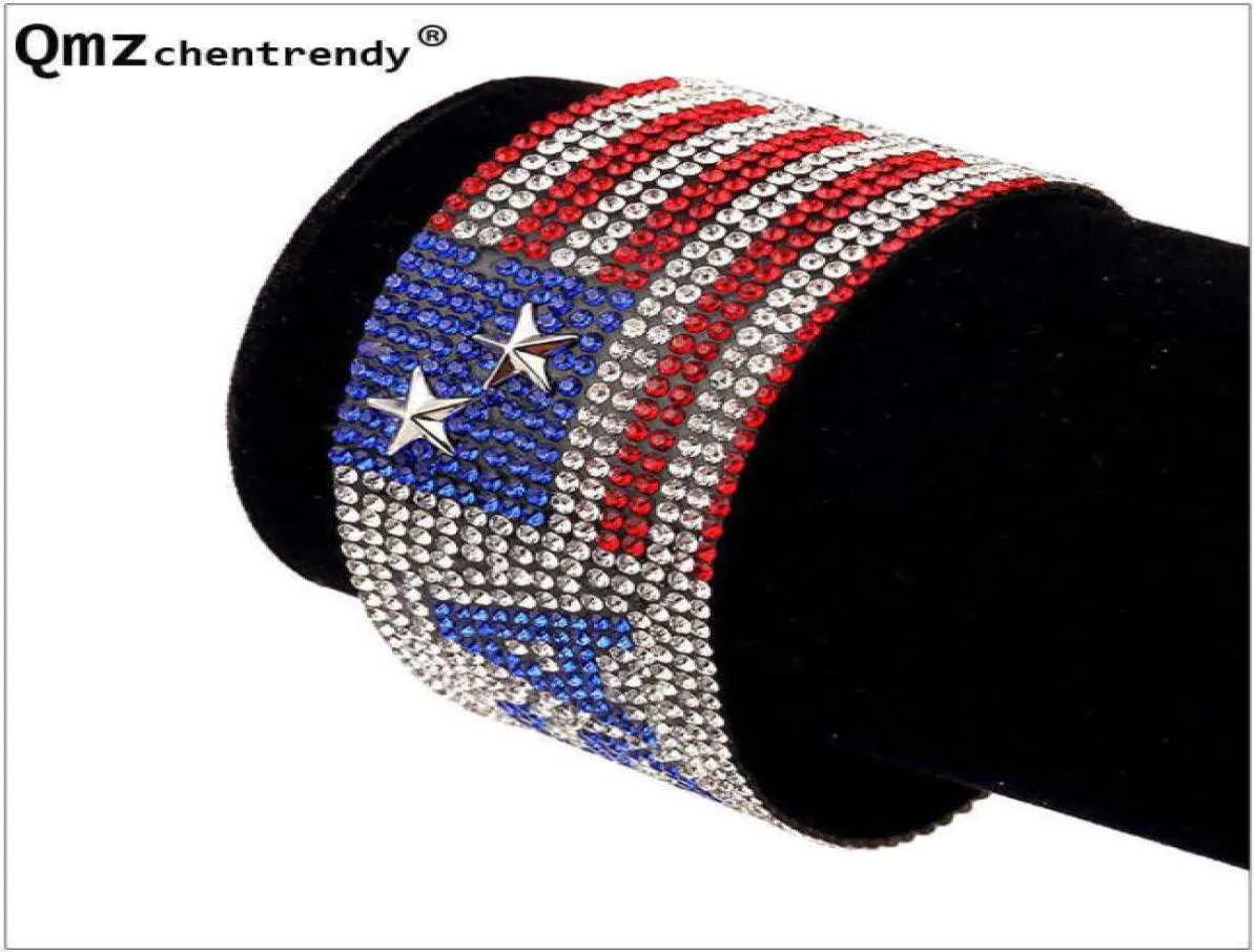 Nationale Vlag Dag Glanzende Stenen Sieraden Nachtclubzangeres Usa Vlag Fix Strass Mannen Armband Hip Hop Bangle Vrouwen Polsbandje Q09763841