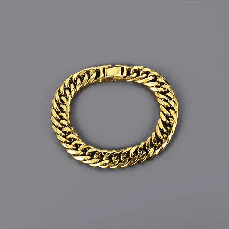 12mm 26 polegadas + 866 polegadas conjunto de jóias de aço inoxidável curb link corrente colar pulseira conjunto para presentes do pai dos homens banhado a ouro