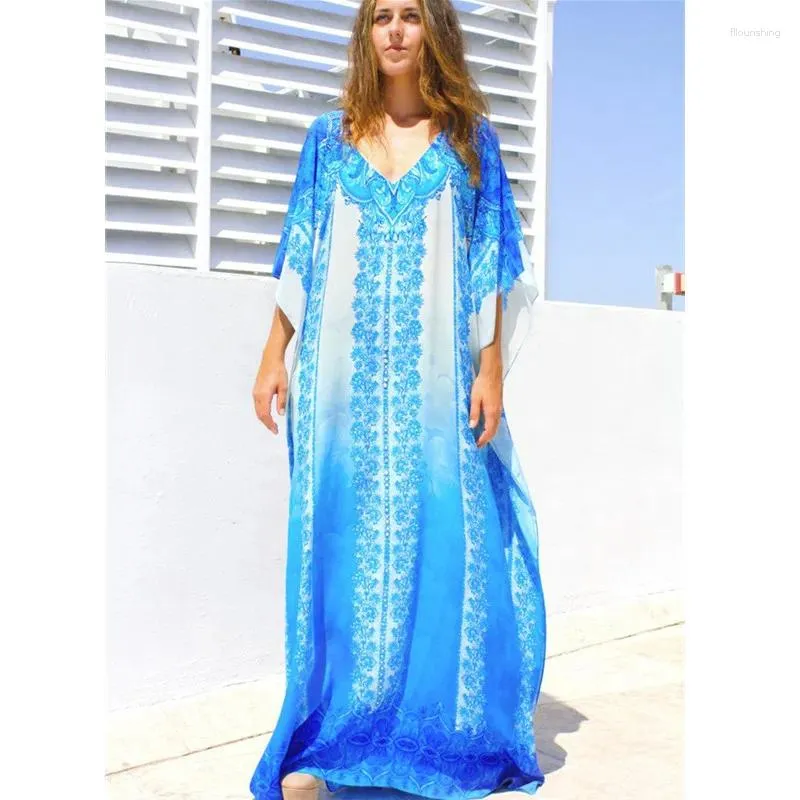 Mulheres Swimwear Designer Kaftan Túnica Praia Vestido Plus Size Solto Maiô Cobrir Longo Boho Hippy Kimono Holiday Print Cover-up