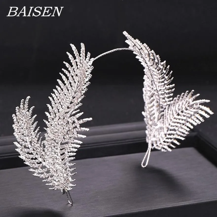 Rhinestone Feather Tiara Fairband Bridal Head Jewelry Wedding Bride Tiaras Crown Wedding Hair Accesorie Headpies Y200807245V