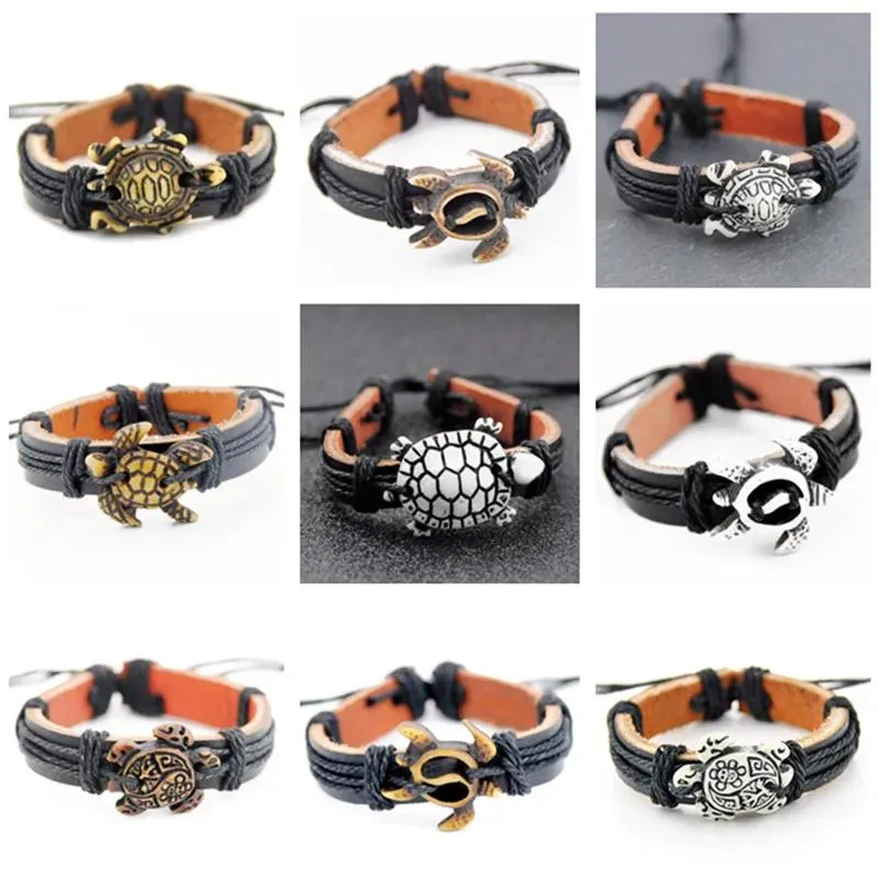 Anelli Uomo Donna Gioielli all'ingrosso 10 pezzi Mxied Cool Hawaiian Surf Sea Turtles Ciondolo Surf Bracciali in pelle Braccialetti Regali