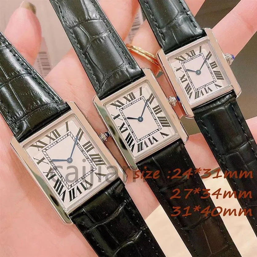 女性が女性の時計を監視する男性Quartz Luxury wristwatch Rectangle Small Dialener Watch Leather Strap Watch高品質235x