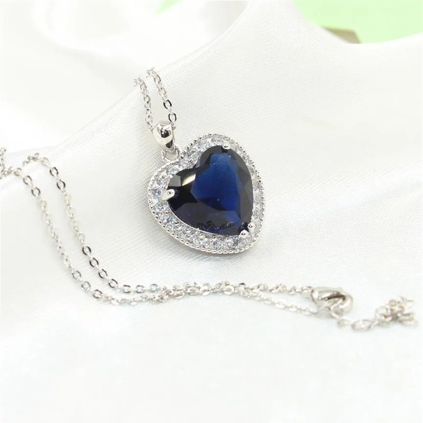 Hart choucong Unieke gloednieuwe luxe sieraden 925 sterling zilver grote blauwe saffier CZ diamant partij ketting hanger ketting voor W299S