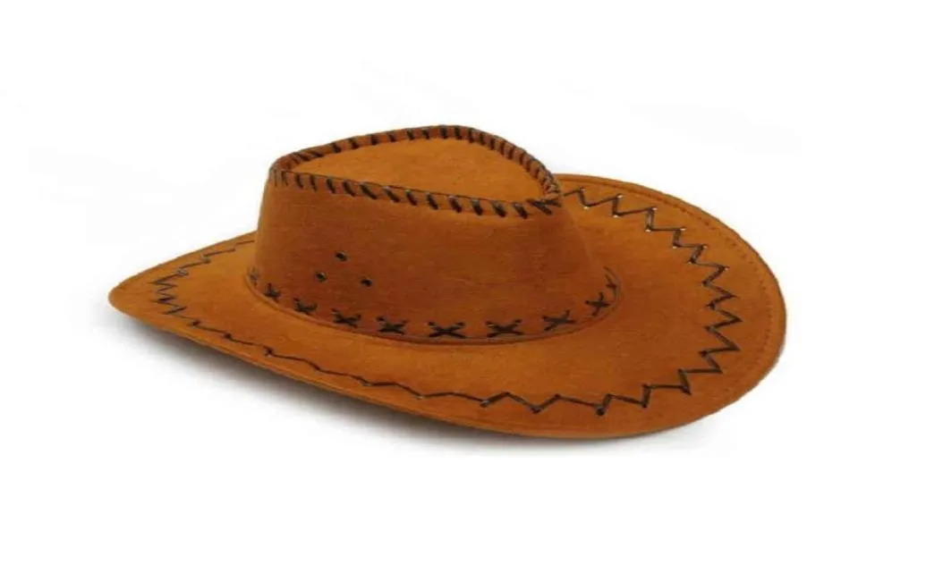 Parentchild Summer Travel Sunscreen Suede Leather Western Cowboy Hat Män kvinnor barn Big Wide Brim Sun Jazz Cosplay Cap W260435855934084