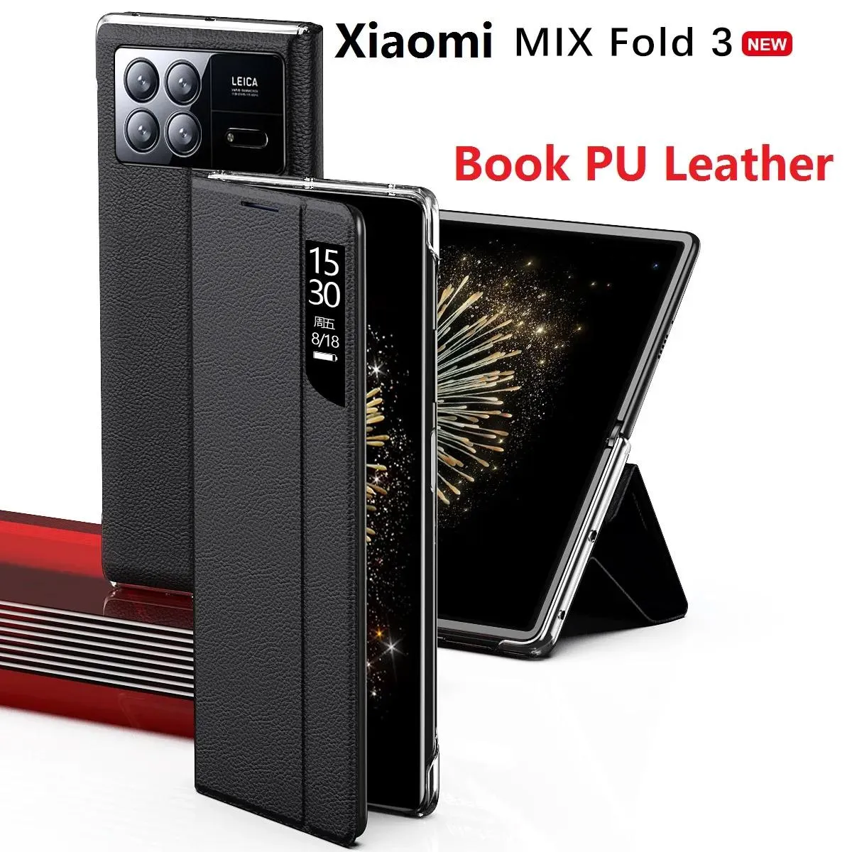 Xiaomi Mix Fold에 대한 케이스 잠에서 깨우기 3 케이스 스마트 터치 뷰 창 스탠드 보호 지갑 가죽 플립 커버