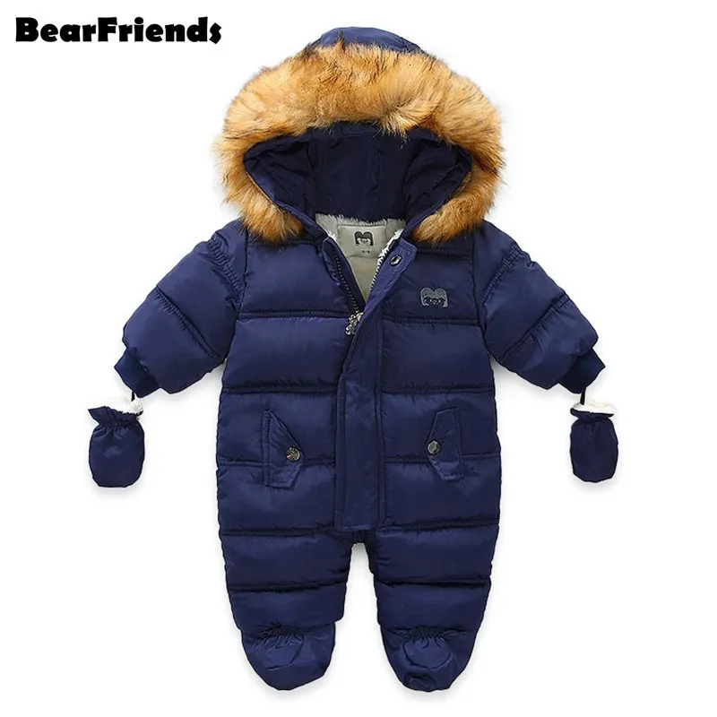 Born Baby costume rompers Winter Toddle Jumpsuit Hooded Inside Fleece Girl Boy Clothes Autumn Overalls Children Outerwear 231226