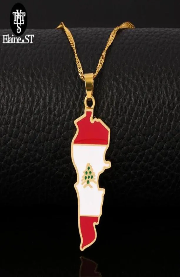 Wholesale Lebanon Map Flag Pendant Necklaces Gold Color Country Jewelry ic National Logo2574714