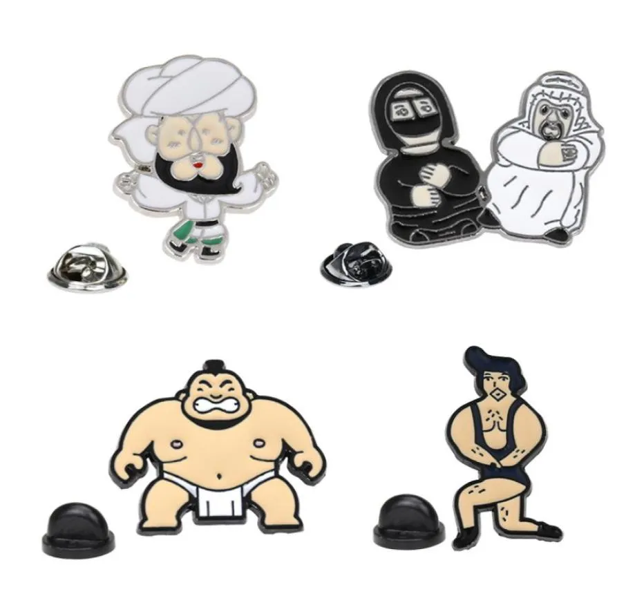 Creative Sumo Metal Enamel Pin Body Builder Collar Fun Cartoon Man039s Physique Brooch Shirt Badge Bag Lapel Jewelry Gift5153660