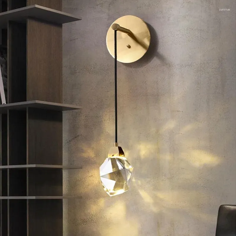 Wall Lamp Modern Copper Clear Crystal For Bedroom Bedside Foyer El Drop Lighting Fixtures Brass